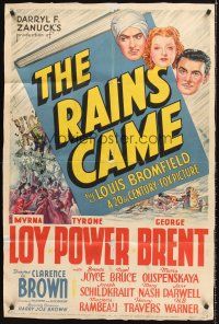 1e709 RAINS CAME paperbacked style A 1sh '39 directed by Clarence Brown, Myrna Loy, Tyrone Power!