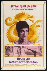 1e717 RETURN OF THE DRAGON 1sh '74 Bruce Lee classic, great image of Lee performing kick!