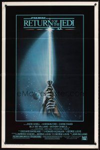 1e718 RETURN OF THE JEDI 1sh '83 George Lucas classic, great artwork of hands holding lightsaber!