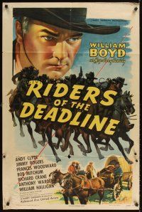 1e724 RIDERS OF THE DEADLINE 1sh '43 art of William Boyd as Hopalong Cassidy!