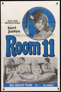 1e734 ROOM 11 1sh '70 x-rated, sexy policewoman Terri Juston w/two guys and another girl in bed!