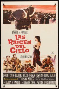 1e737 ROOTS OF HEAVEN Spanish/U.S. 1sh '58 directed by John Huston, Flynn & sexy Julie Greco in Africa!