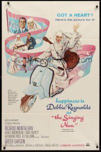 1e786 SINGING NUN 1sh '66 great artwork of Debbie Reynolds with guitar riding Vespa!