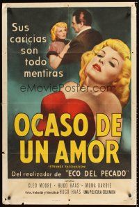 1e826 STRANGE FASCINATION Spanish/U.S. 1sh '52 Hugo Haas couldn't leave sexy bad girl Cleo Moore alone!