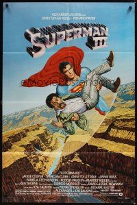 1e834 SUPERMAN III 1sh '83 art of Reeve flying with Richard Pryor by L. Salk!