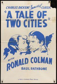 1e851 TALE OF TWO CITIES Canadian 1sh R62 Ronald Colman, Elizabeth Allan, written by Dickens!