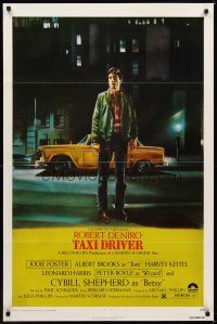 1e856 TAXI DRIVER 1sh '76 classic art of Robert De Niro by cab, directed by Martin Scorsese!