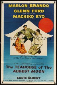 1e857 TEAHOUSE OF THE AUGUST MOON 1sh '56 art of Asian Marlon Brando, Glenn Ford & Machiko Kyo!
