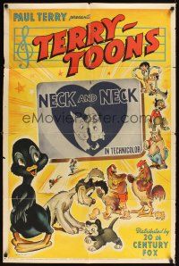 1e869 NECK & NECK 1sh '42 cool art of horses, Dinky Duck & other toons!