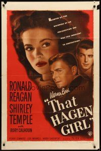 1e870 THAT HAGEN GIRL 1sh '47 great close images of Ronald Reagan & grown up Shirley Temple!