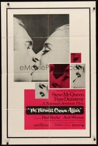 1e879 THOMAS CROWN AFFAIR 1sh '68 best kiss close up of Steve McQueen & sexy Faye Dunaway!