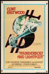 1e883 THUNDERBOLT & LIGHTFOOT style D 1sh '74 art of Clint Eastwood with HUGE gun by Barr!