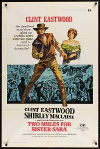 1e907 TWO MULES FOR SISTER SARA 1sh '70 art of gunslinger Clint Eastwood & Shirley MacLaine!