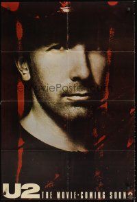 1e908 U2 RATTLE & HUM teaser 1sh '88 great close-up David Howell Evans as Irish rocker The Edge!