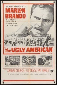 1e910 UGLY AMERICAN military 1sh '63 close-up headshot of Marlon Brando!