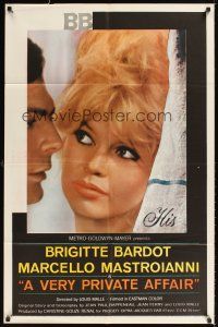 1e926 VERY PRIVATE AFFAIR 1sh '62 Louis Malle's Vie Privee, super c/u of sexiest Brigitte Bardot!