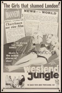 1e955 WESTEND JUNGLE 1sh '61 newspaper articles & sexy woman, the sex-film that London banned!