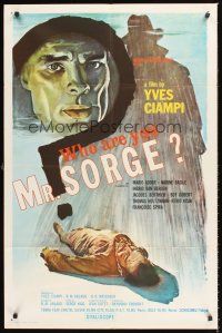 1e959 WHO ARE YOU MR SORGE 1sh '61 artwork of huge silhouette looming over unconscious man!