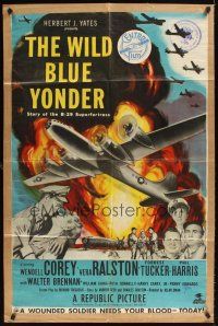1e967 WILD BLUE YONDER kraftbacked 1sh '51 cool B-29 bomber airplane artwork image!