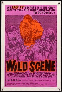 1e969 WILD SCENE 1sh '70 from Berkeley to Woodstock, go to Hell older generation!
