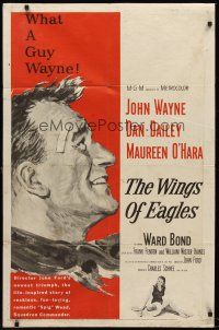1e973 WINGS OF EAGLES 1sh '57 great art of Air Force pilot John Wayne, sexy Maureen O'Hara!