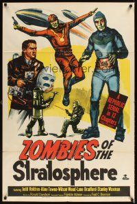 1e998 ZOMBIES OF THE STRATOSPHERE 1sh '52 Republic serial, great art of aliens with guns!