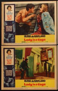 1f326 LADY IN A CAGE 8 LCs '64 close up of Olivia de Havilland terrified by guy with knife!