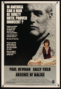 1g017 ABSENCE OF MALICE 1sh '81 Paul Newman, Sally Field, Sydney Pollack, cool design!