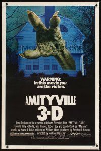 1g042 AMITYVILLE 3D 1sh '83 cool 3-D image of huge monster hand reaching from house!