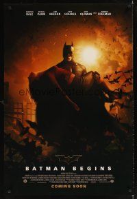 1g069 BATMAN BEGINS advance DS 1sh '05 Bale as the Caped Crusader carrying Katie Holmes!