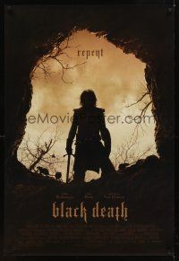 1g081 BLACK DEATH DS 1sh '10 Sean Bean, Eddie Redmayne, wild image of man w/sword, Repent!
