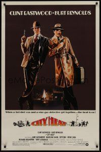 1g134 CITY HEAT 1sh '84 art of Clint Eastwood the cop & Burt Reynolds the detective by Fennimore!