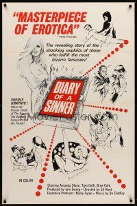 1g191 DIARY OF A SINNER 1sh '74 Amanda Slone, bizarre fetish fantasy sex artwork!