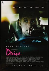1g206 DRIVE advance 1sh '11 cool image of Ryan Gosling in car, there are no clean getaways!