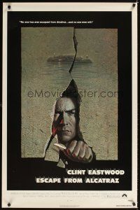 1g226 ESCAPE FROM ALCATRAZ 1sh '79 cool artwork of Clint Eastwood busting out by Lettick!