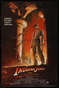 1g355 INDIANA JONES & THE TEMPLE OF DOOM 1sh '84 art of Harrison Ford by Bruce Wolfe!