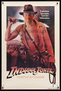 1g357 INDIANA JONES & THE TEMPLE OF DOOM proof teaser 1sh '84 adventure is Ford's name!