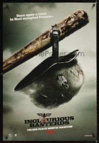 1g364 INGLOURIOUS BASTERDS teaser DS 1sh '09 Quentin Tarantino, Nazi helmet on baseball bat!
