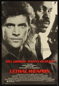 1g416 LETHAL WEAPON 1sh '87 great close image of cop partners Mel Gibson & Danny Glover!