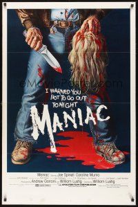 1g456 MANIAC 1sh '80 most classic gory Gaia horror artwork of killer holding severed head!