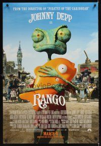 1g578 RANGO advance DS 1sh '11 voice of Johnny Depp in title role, cute lizard w/fish!