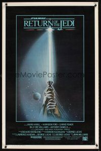 1g592 RETURN OF THE JEDI 1sh '83 George Lucas classic, great artwork of hands holding lightsaber!
