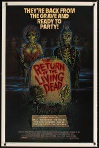 1g596 RETURN OF THE LIVING DEAD 1sh '85 artwork of wacky punk rock zombies by tombstone!