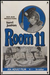1g608 ROOM 11 1sh '71 x-rated, sexy policewoman Terri Juston w/2 guys & another girl in bed!