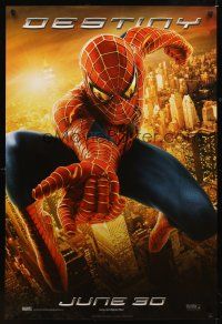 1g675 SPIDER-MAN 2 teaser DS 1sh '04 cool image of Tobey Maguire as superhero, destiny!