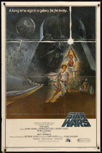 1g689 STAR WARS 1st printing int'l style A 1sh '77 George Lucas classic sci-fi epic, art by Tom Jung!