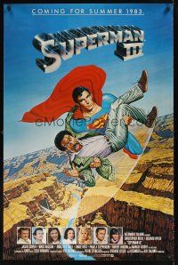1g705 SUPERMAN III advance 1sh '83 art of Reeve flying with Richard Pryor by L. Salk!