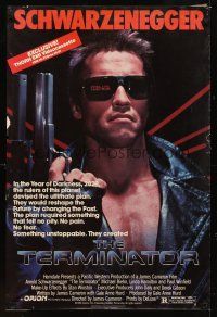 1g715 TERMINATOR video 1sh '84 close up of classic cyborg Arnold Schwarzenegger with gun!