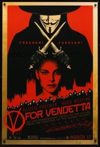1g755 V FOR VENDETTA teaser 1sh '05 Wachowski Bros, bald Natalie Portman, Hugo Weaving, 2 daggers!