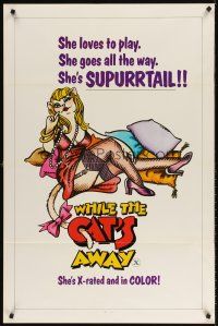 1g777 WHILE THE CAT'S AWAY 1sh '72 Supurrtail goes all the way, X-rated cartoon cat!